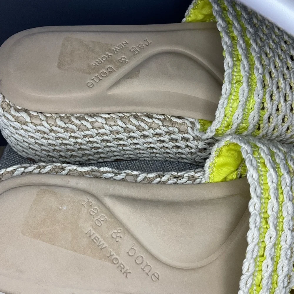 Rag N Bone Women‎ Logan Crochet Green Yellow Square Toe Platform Sandal 39